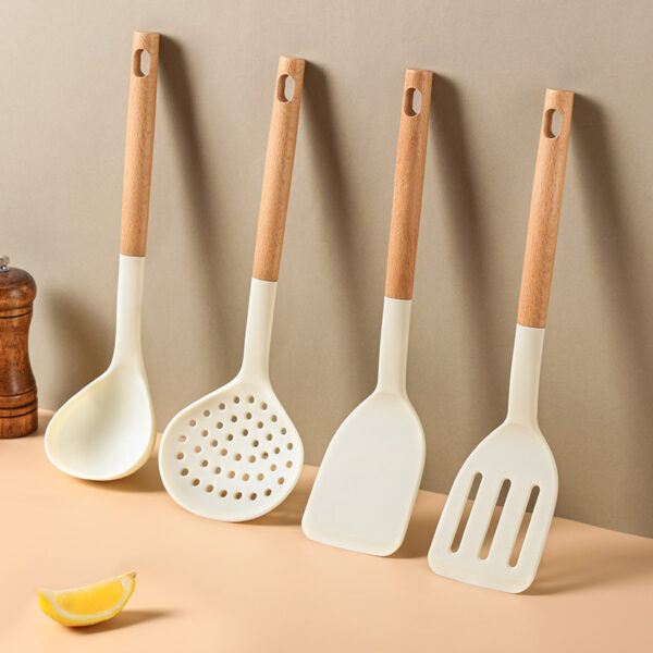 4 pcs Silicone Cooking Utensil Set with Wooden Handle - 图片 3