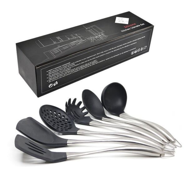 5 PCS Silicone Kitchen Utensil with Hollow Stainless Steel Handle