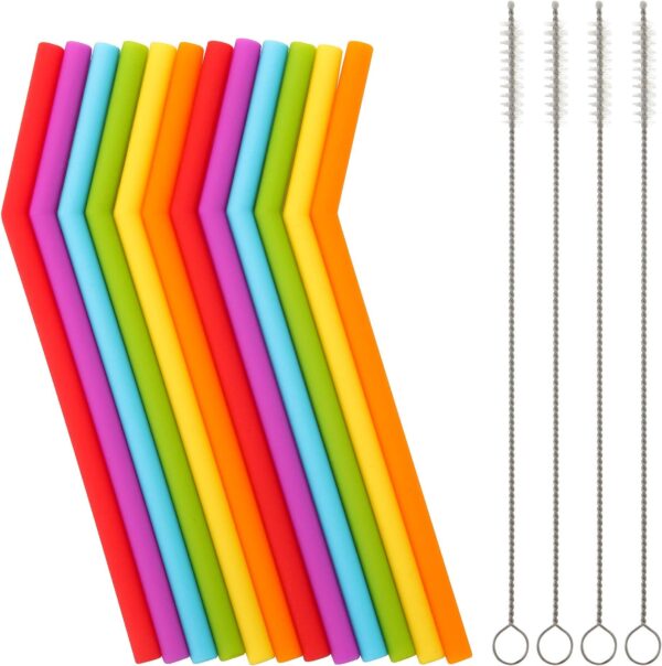 Reusable Flexible Silicone Straws with Cleaning Brush