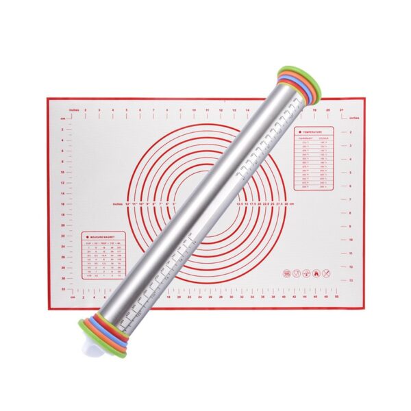 Rolling Pins and Silicone Baking Pastry Mat Set with Thickness Rings - 图片 3