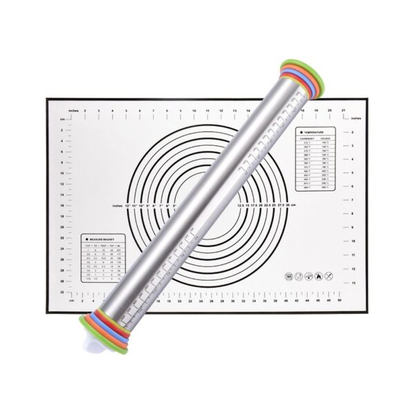 Rolling Pins and Silicone Baking Pastry Mat Set with Thickness Rings - 图片 2