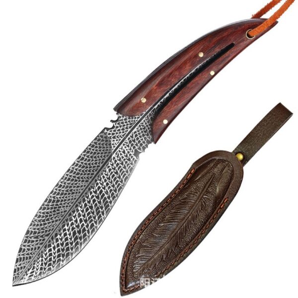 Yangjiang New Design Leaf Shape Chef Viking Camping Knife with Damascus Pattern - 图片 2