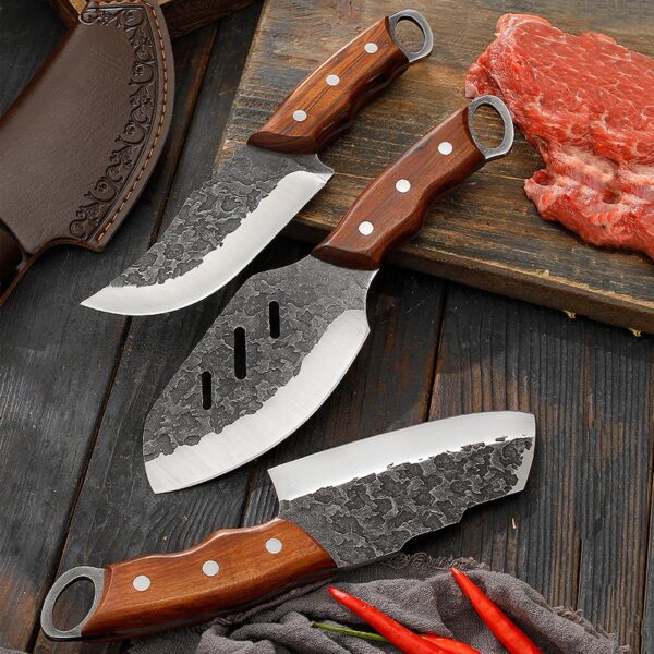 Outdoor Premium Hand Forged Utility Knife Boning Knife and Vegetable Knife with Leather Sheath - 图片 2