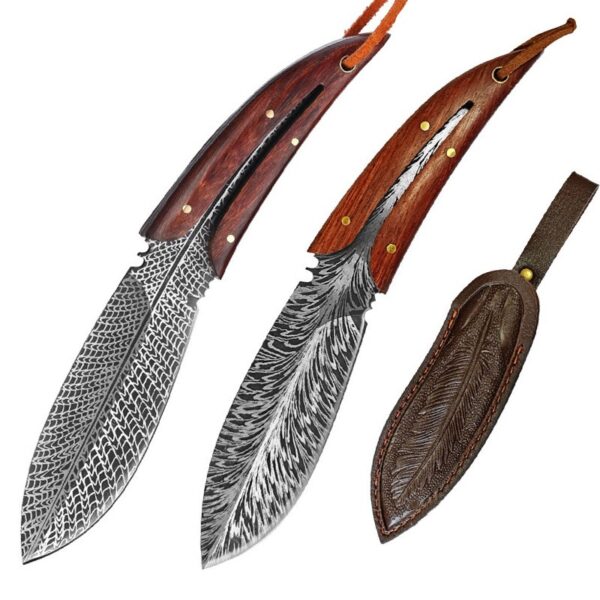 Yangjiang New Design Leaf Shape Chef Viking Camping Knife with Damascus Pattern