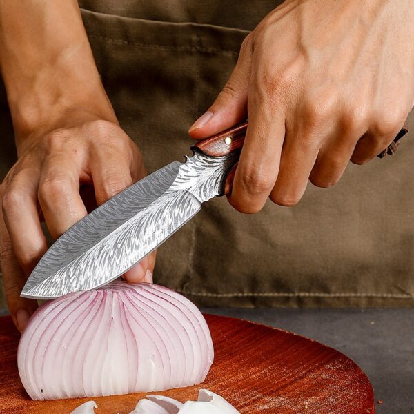 Yangjiang New Design Leaf Shape Chef Viking Camping Knife with Damascus Pattern - 图片 5