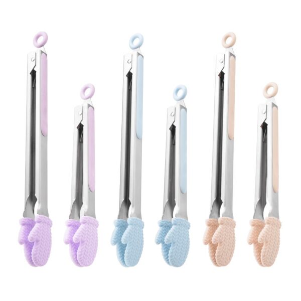 New Design Cut Stainless Steel Tongs with Silicone Glove Shape Tips