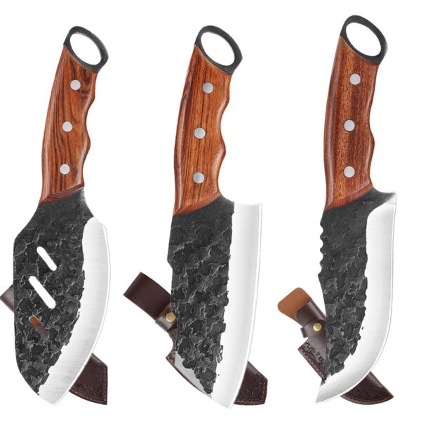 Outdoor Premium Hand Forged Utility Knife Boning Knife and Vegetable Knife with Leather Sheath