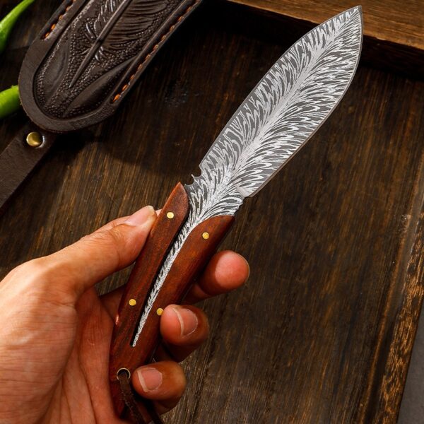 Yangjiang New Design Leaf Shape Chef Viking Camping Knife with Damascus Pattern - 图片 4